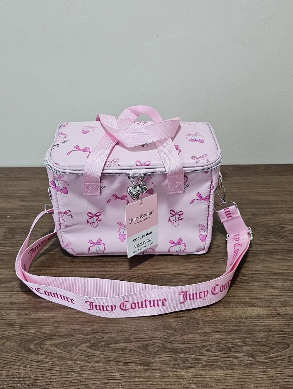 Juicy Couture Light Pink Bow Print Insulated Cooler Bag